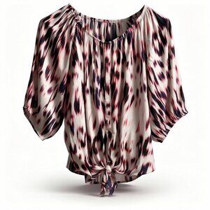 Jennifer Lopez Womens Tie-Front Blouse M Off-Shoulder Elastic Hem Polyester Mult